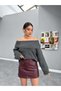 Burgundy Zippered Mini Leather Skirt - 3