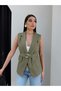 Linen Vest with Gold Buckle Belt - 4