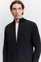 Men's Black Stand Collar Zippered Rayon Blended Technical Fabric Regular Fit Cardigan A62Y5024 - 5