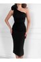 Black Flower Brooch One Shoulder Dress - 2