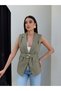 Linen Vest with Gold Buckle Belt - 2