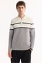 Men's Gray Polo Neck Zippered Striped Knitwear Regular Fit Sweater A52Y5091 - 2