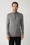 Men's Gray Stand Collar Leather Detailed Zippered Viscose Knitwear Regular Fit Sweater B005023