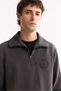 Men's Anthracite Stand Collar Zippered Soft Touch Printed Regular Fit Sweatshirt A52Y1273 - 6