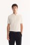 Men's Ecru Polo Neck Zippered Rayon Non-Pilling Striped Knitwear Regular Fit T-Shirt A52Y5010