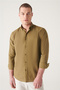 Men's Khaki 100% Cotton Thin Soft Button Collar Shirt E 002206 - 5