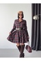 Women's Plaid Patterned Buttoned Leather Belted Mini Dress - 7