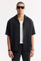 Men's Black Apaj Collar Short Sleeve Soft Touch Oversize Fit Shirt A51Y2006 - 5