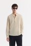 Men's Beige Judge Collar Linen Blend Comfort Fit Shirt A51Y2147