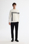 Men's Ecru Crew Neck Cotton Printed Elastane Regular Fit Sweatshirt A42Y1284 - 4
