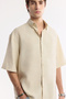 Men's Beige Bottom-Cut Collar Modal Blend Soft Touch Short Sleeve Boxy Fit Shirt A51Y2119 - 2