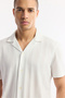 Men's White Apaj Collar Jacquard Jersey Short Sleeve Comfort Fit Shirt A51Y2027 - 2