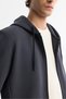 Men's Anthracite Hooded Neck Cotton Interlock Fabric Zip-Up Sweatshirt B 001102 - 2