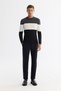 Men's Black Crew Neck Color Block Knitwear Regular Fit Sweater A42Y5032 - 5