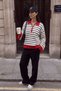 Women's Striped Polo Collar Zipper Detailed Contrast Spanish Sleeve Knitwear Sweater
