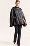 Leather Look A-Line High-Neck Double-Breasted Buttoned Cape Coat I2469Ax26Au - 2