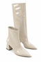 Vienna Beige Patent Leather Women's Pointed Toe Stylish Modern Thick Heeled Slip-On Boots