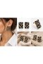 Women's Leopard Pattern Rectangular Earrings Gold Framed Large Geometric Vintage Model - 4