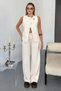 Knitwear Set with Gold Accessories — Beige