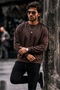 Men's Thick Woven Brown Casual Sweatshirt - 3