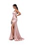 Vs-1240 Leia Powder Pink Satin Slit Maxi Dress with Thin Straps - 3