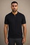 Men's Striped Black Zippered Polo Knitwear T-Shirt - 4