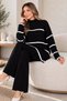 Ribbed Striped Knitwear Set H25301 Black - 2