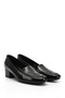 Women's Black Patent Leather Blunt Toe Short Thick Heeled Genuine Leather Shoes - 4