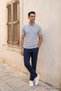 Men's Trend Burgundy Gray Zippered Knitwear T-Shirt - 4