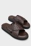 Garcon Cross-Strapped Knitted Patterned Genuine Leather Men's Slippers