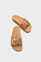 Lee Large Buckle Anatomical Cork Sole Leather Slippers - 5