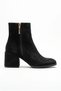 Women's Gold Zipper Detailed Thick Heeled Round Toe Ankle Boots - Calisto - Black Suede - 2