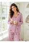 Women's Pink Buttoned Shirt Collar Striped Casual Stylish Comfortable Fabric Pajama Set - 4