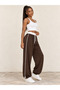 Women's Modal Fabric High Waist Loose Fit Side Piping Detailed Adjustable Leg Sweatpants - 5