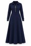 Women's Navy Blue Lycra Round Neck Zipper Detailed Long Dress Hzl26S-Wm235 - 5