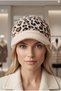 Luxury Winter Women's Cream Beige Leopard Patterned Hat with Feather Detail and Brim - 5