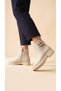 Low Heel Women's Bootie with Side Elastic and Double Buckle Detail with Zipper - 3