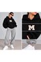 Hooded Tracksuit 2-Piece Set with Patterned Bottom and Top Combination with m Print - 2