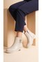 Low Heel Women's Bootie with Side Elastic and Double Buckle Detail with Zipper - 2
