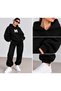 Hooded Tracksuit 2-Piece Set with Patterned Bottom and Top Combination with m Print - 2