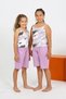 Girl's Rope Strap Shorts Combed Cotton Lilac Pajama Set - 5