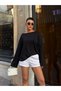 Women's Black Boat Neck Spanish Sleeve Blouse - 5