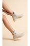 Cream Side Buckle Zippered Leather Look Short Classic Women's Booties - 3