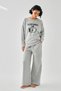 Women's Gray Sleep Mode on Oversize 2 Thread Sweatpants Home Wear Set - 3