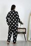 Women's Plus Size Cotton Pocketed Buttoned Black Pajama Set - 5