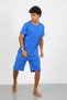 Men's Cotton Lacoste Bottom Top Capri Pajama Suit Cobalt Blue - 3