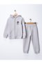 Basic Patterned Hooded Kangaroo Pocket Zippered Printed Boy's Cardigan/Elastic Waistband Sweatpants 3-Piece Set - 2