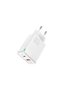 BTC-25 45W GaN Fast Charger Dual Port PD 3.0 USB-C + USB-A, EU Plug, With USB -C to Lightning Cable - White