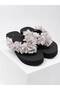 Mia Floral Flip Flops Black Beach Slippers Flip Flops Beach Party Slippers 4.5 cm - 3