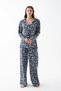 Women's Navy Blue "Paris" Letter Patterned Buttoned Cotton Pajama Set - 2